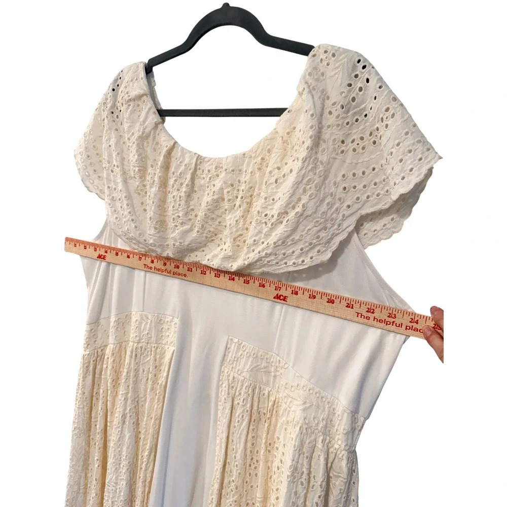 C Wonder 2X Christian Siriano Off Shoulder Eyelet Boho Maxi Dress $149 NEW Cream - Picture 6 of 11